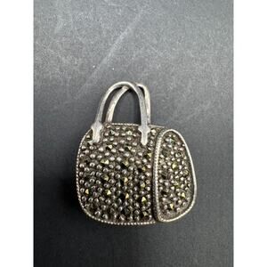 Vintage Sterling Silver 925 Signed SU Marcasite Ladies Handbag Purse Brooch Pin